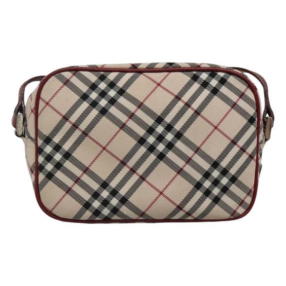 BURBERRY Nova Check Blue Label Shoulder Bag Nylon Beige Red Silver Auth BA669 - Picture 2 of 16